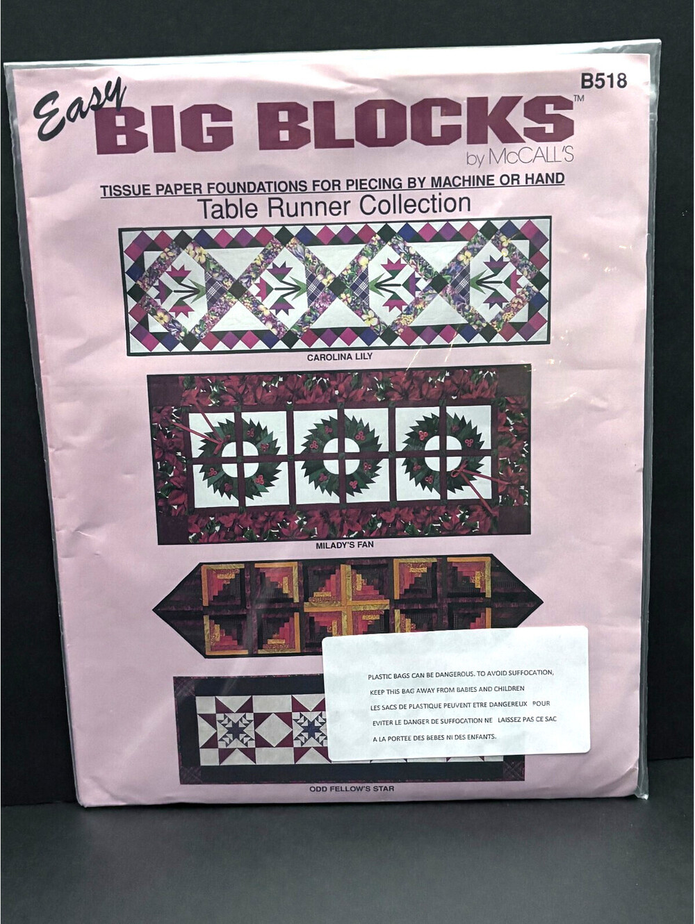 NEW Big Blocks by McCall's Table Runner Collection Pattern B518 Vintage